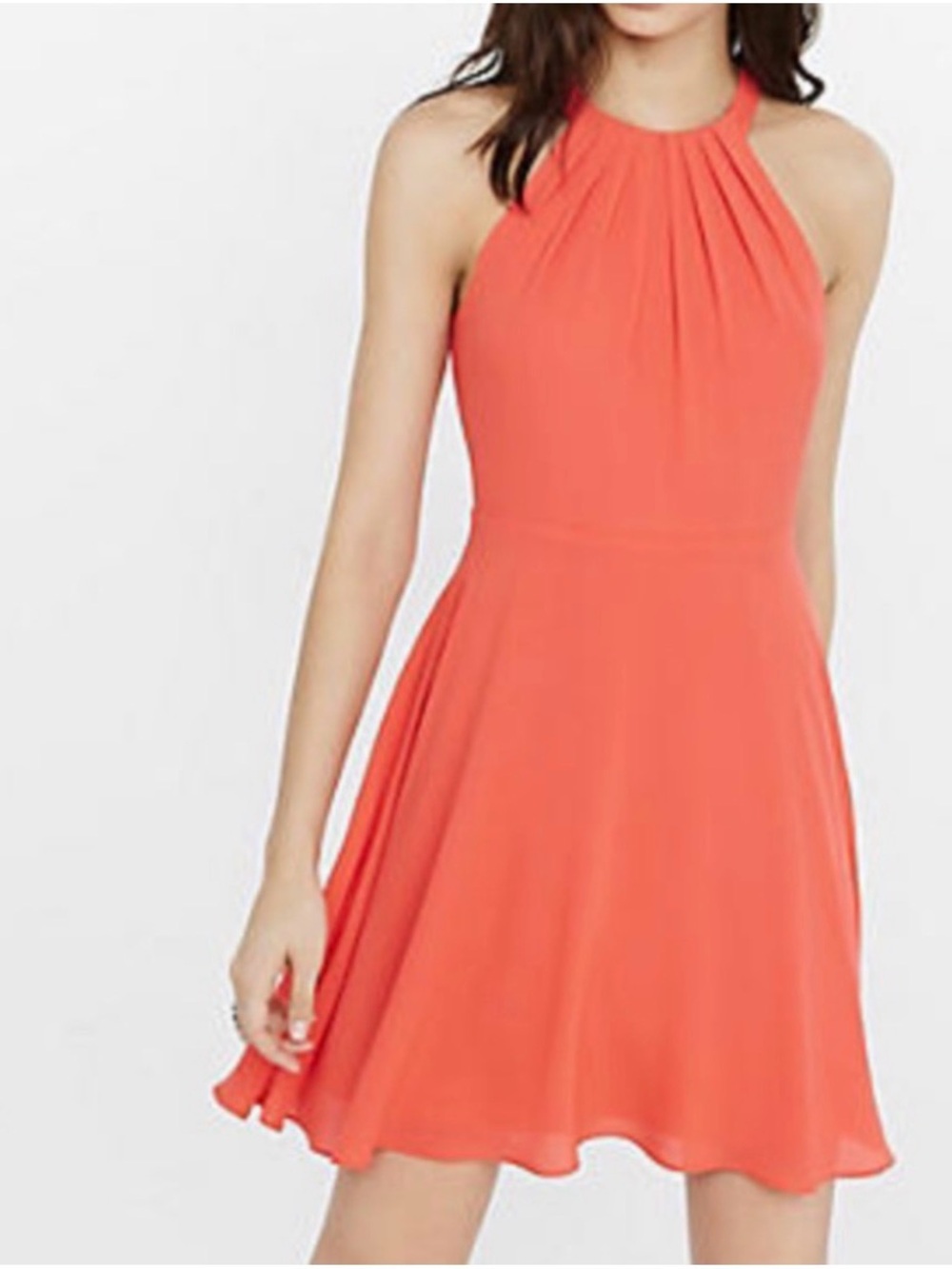 Express Halter Neck Coral Fit & Flare Dress